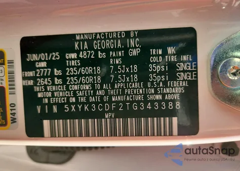 2026 Kia Sportage Ex из США, поврежденный, VIN 5XYK3CDF2TG343388